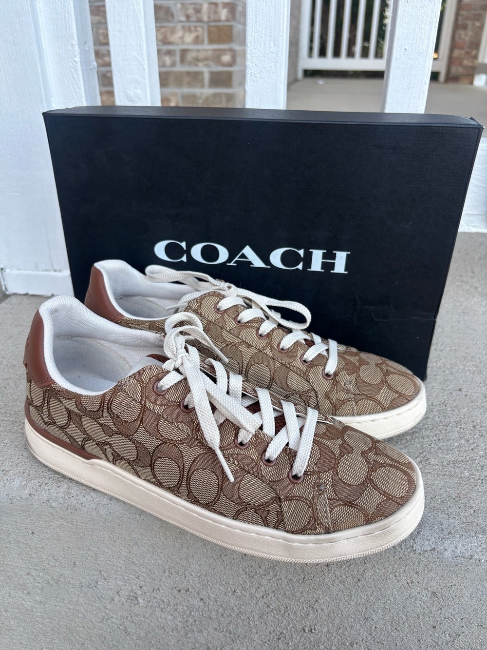 Coach Clip Signature Low Top Sneaker Khaki Saddle Brown G4949 Men's Size 8.5B